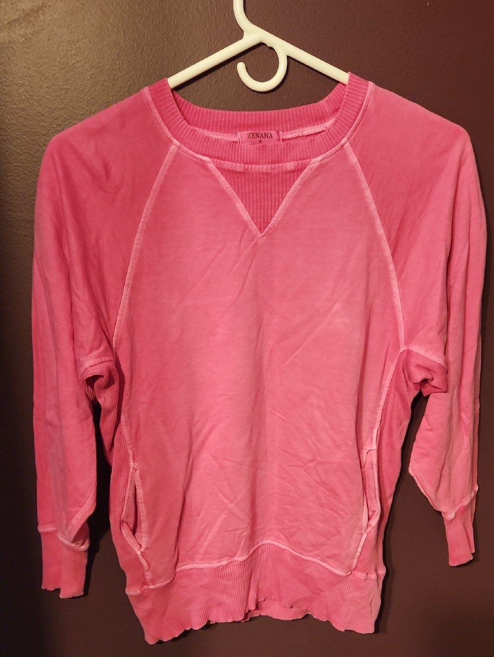 Zenana Pink Ribbed  Pullover Women's Top Size Small Oversized